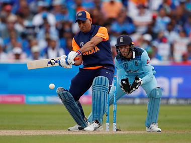An on field image of a cricket game between India and England